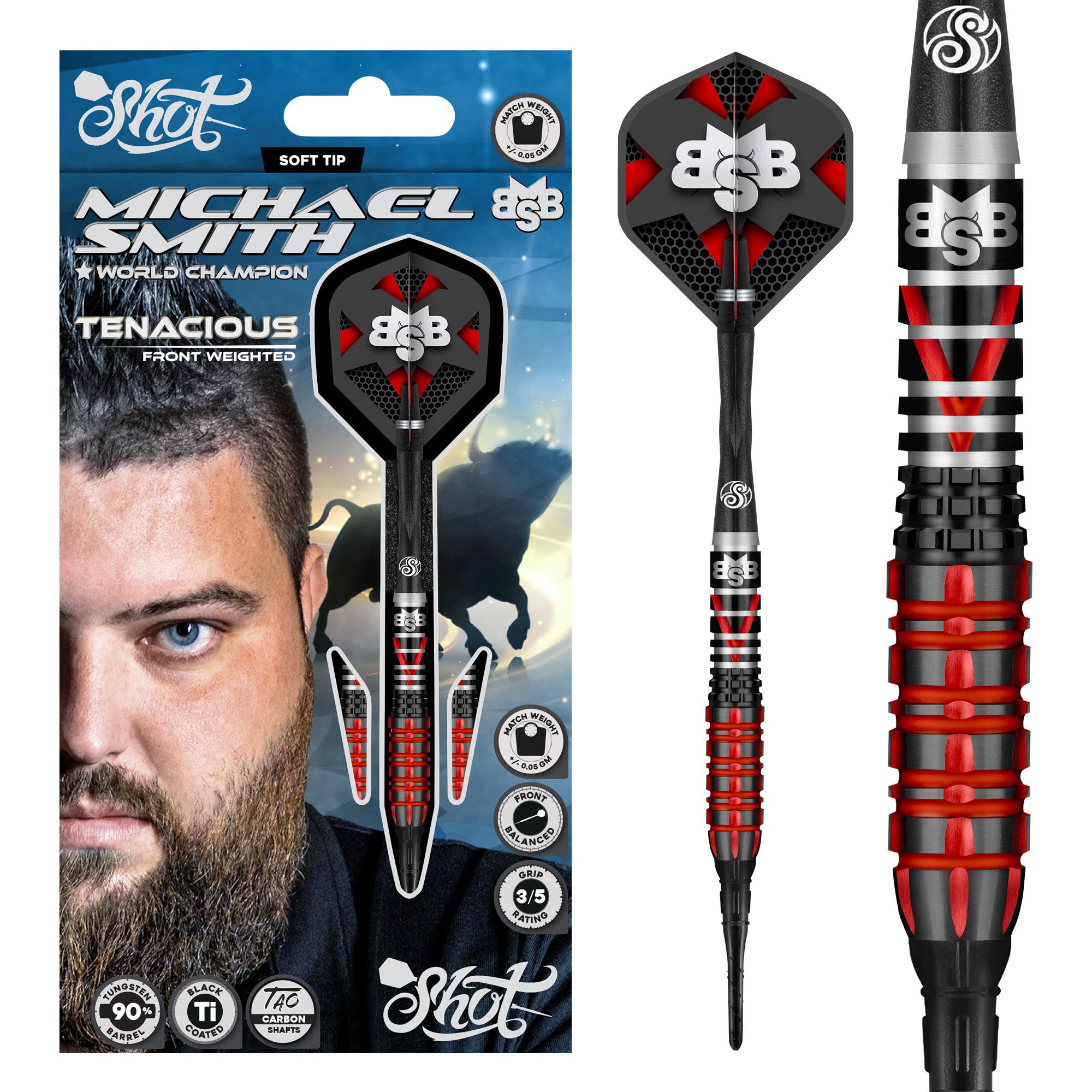 Michael Smith Tenacious Soft Tip Dart Set-90% Tungsten Barrels