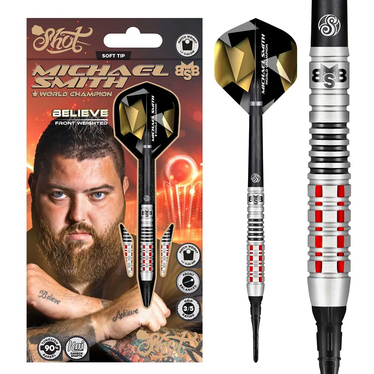 Michael Smith Believe Soft Tip Dart Set-90% Tungsten Barrels