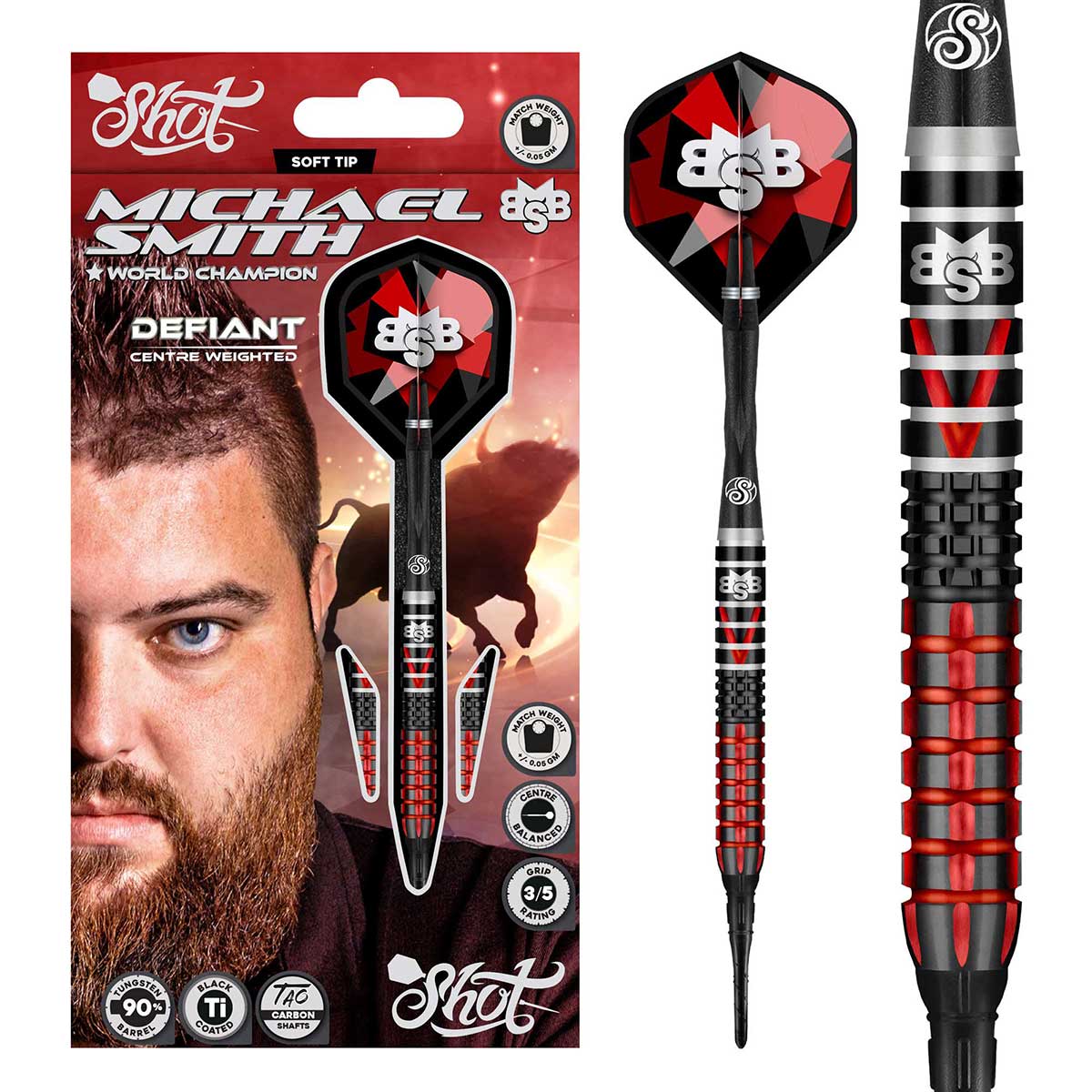 Michael Smith Defiant Soft Tip Dart Set-90% Tungsten Barrels