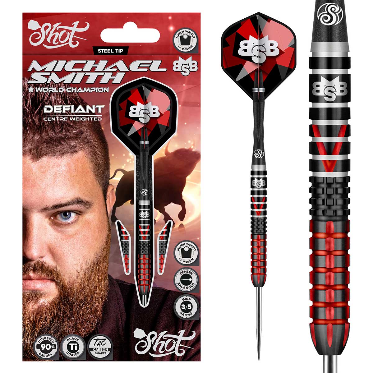 Michael Smith Defiant Steel Tip Dart Set-90% Tungsten Barrels