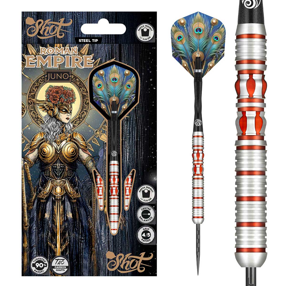 Roman Empire Juno Steel Tip Dart Set-90% Tungsten Barrels