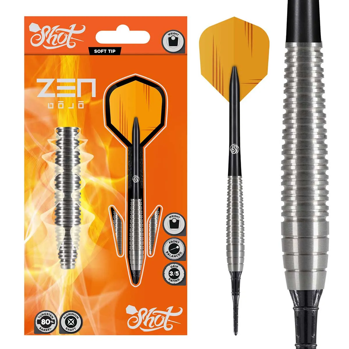 Zen Dojo Soft Tip Dart Set-80% Tungsten Barrels