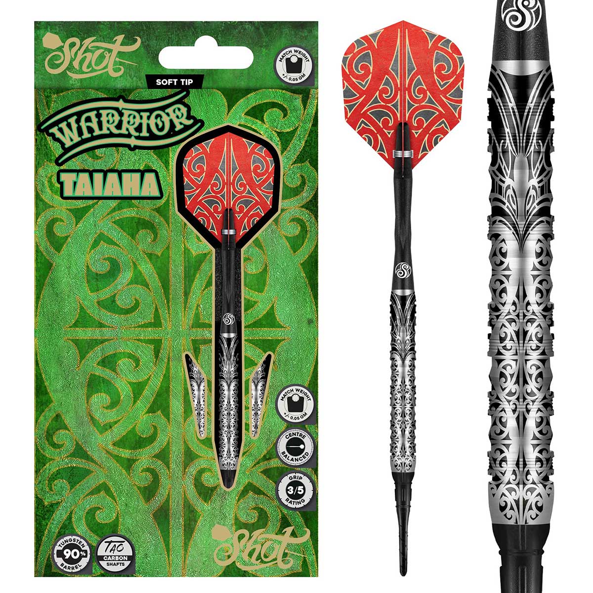 Warrior Taiaha Soft Tip Dart Set-90% Tungsten Barrels