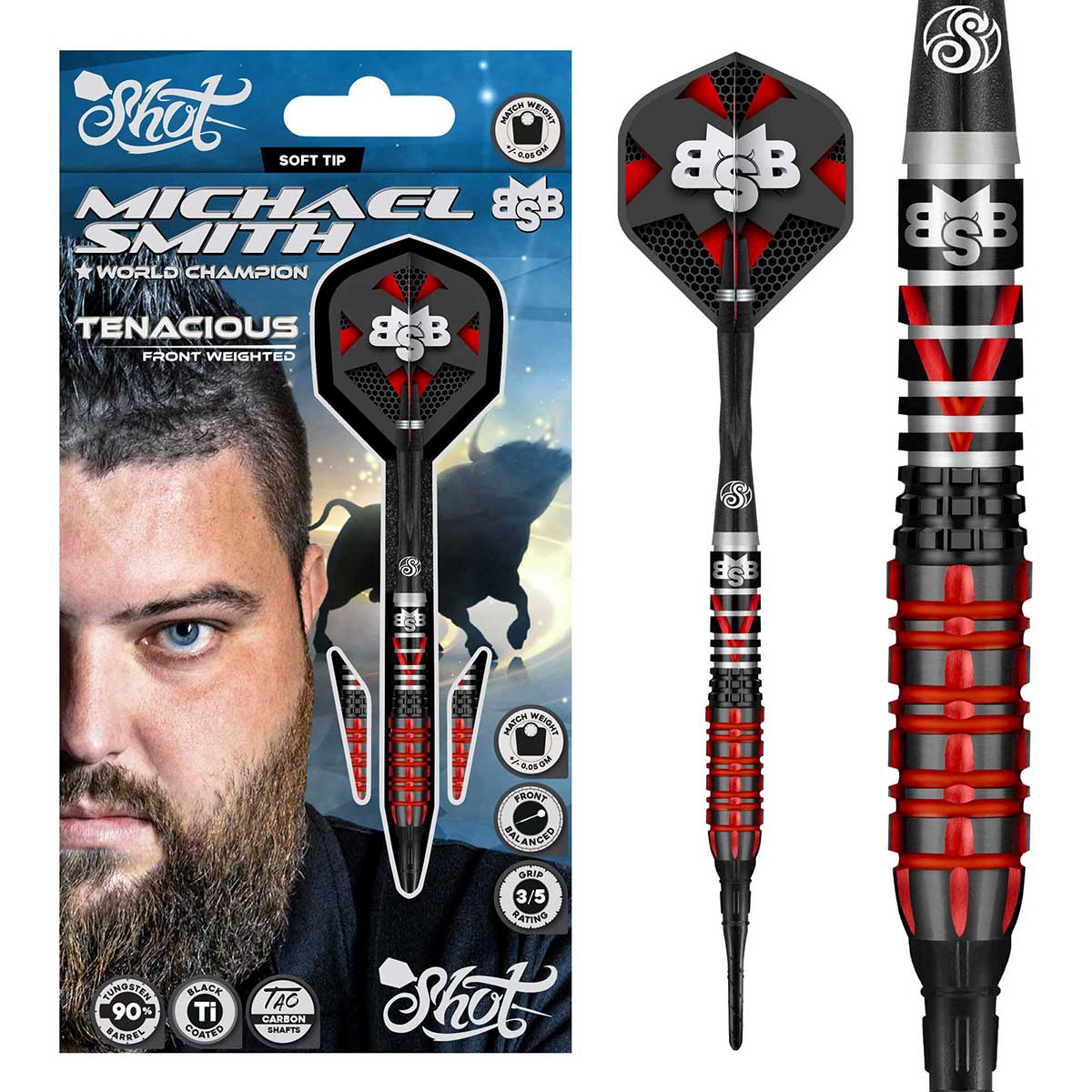 Michael Smith Tenacious Soft Tip Dart Set-90% Tungsten Barrels