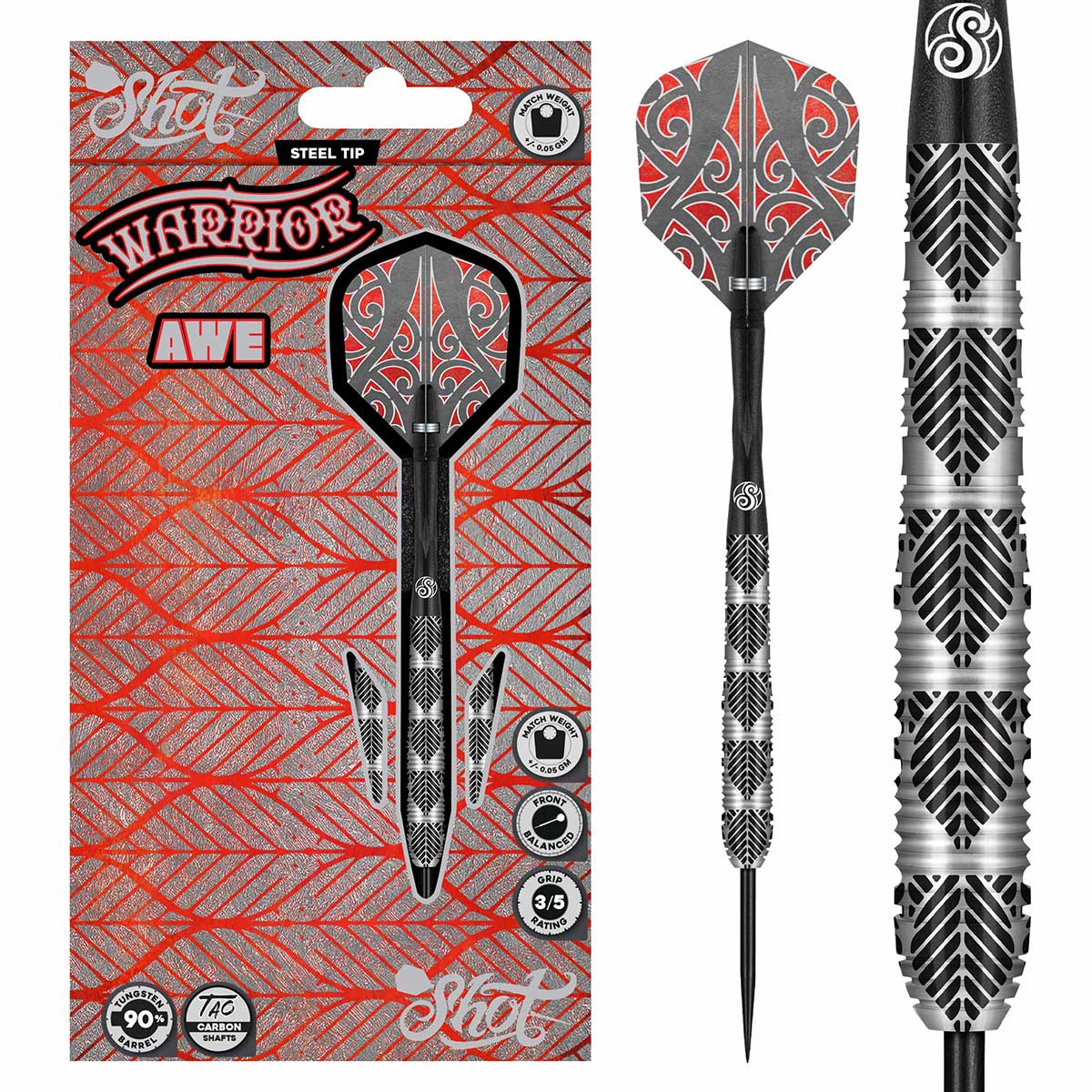 Warrior Awe Steel Tip Dart Set-90% Tungsten Barrels