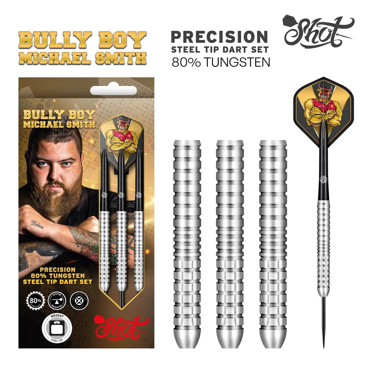 Bully Boy Michael Smith Precision Steel Tip Dart Set-80% Tungsten Barrels