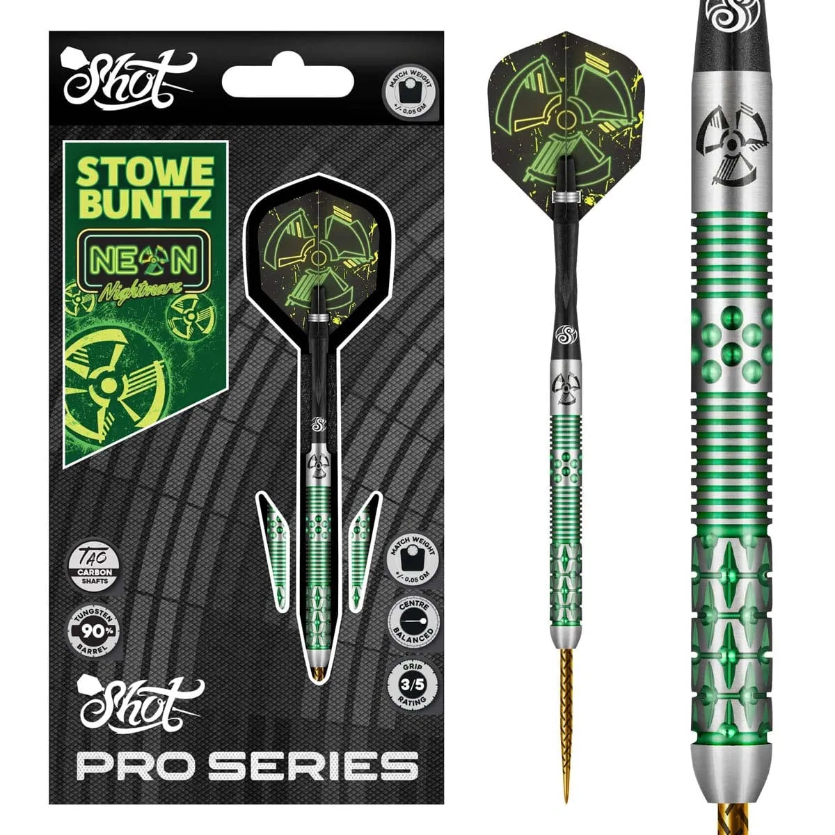 Pro Series-Stowe Buntz 2 Steel Tip Dart Set-90% Tungsten Barrels