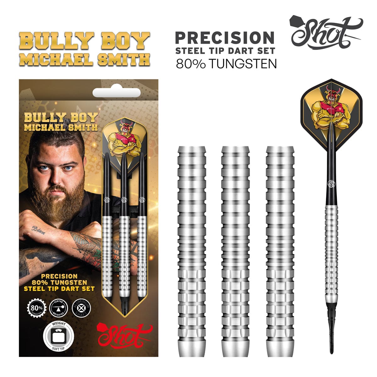 Bully Boy Michael Smith Precision Soft Tip Dart Set-80% Tungsten Barrels