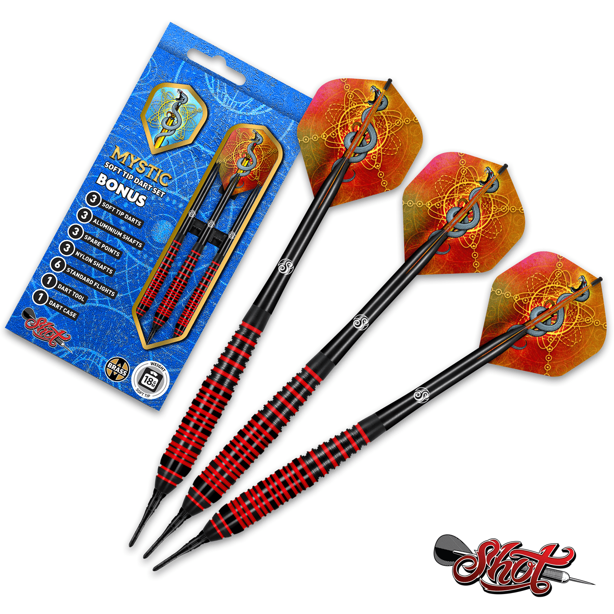 Shot Mystic Soft Tip Darts Set-Premium Brass