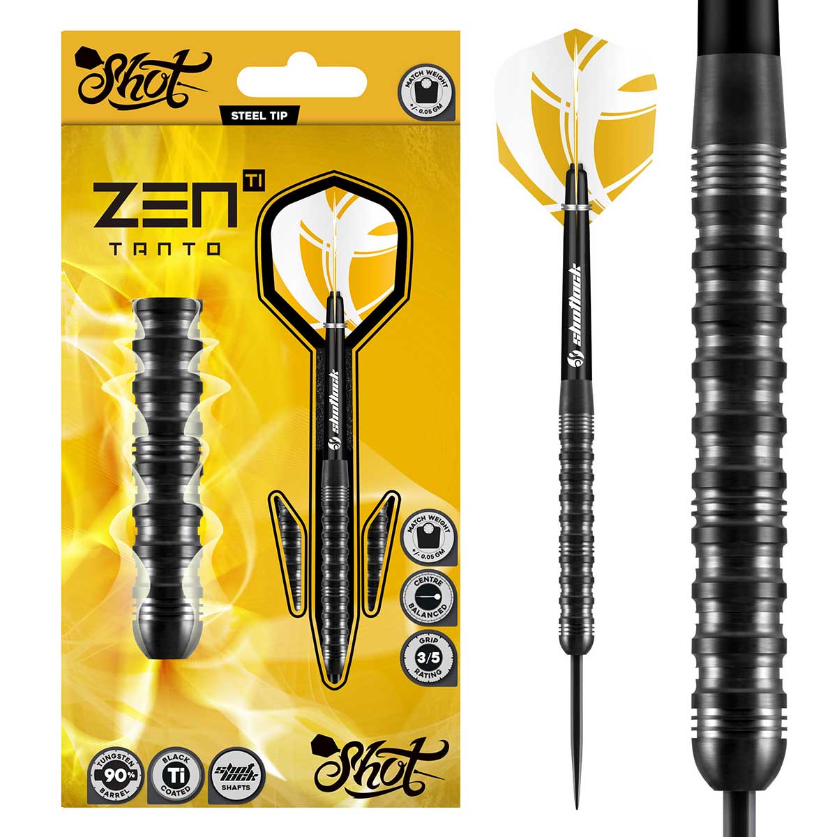 Zen Tanto Steel Tip Dart Set-90% Tungsten Barrels