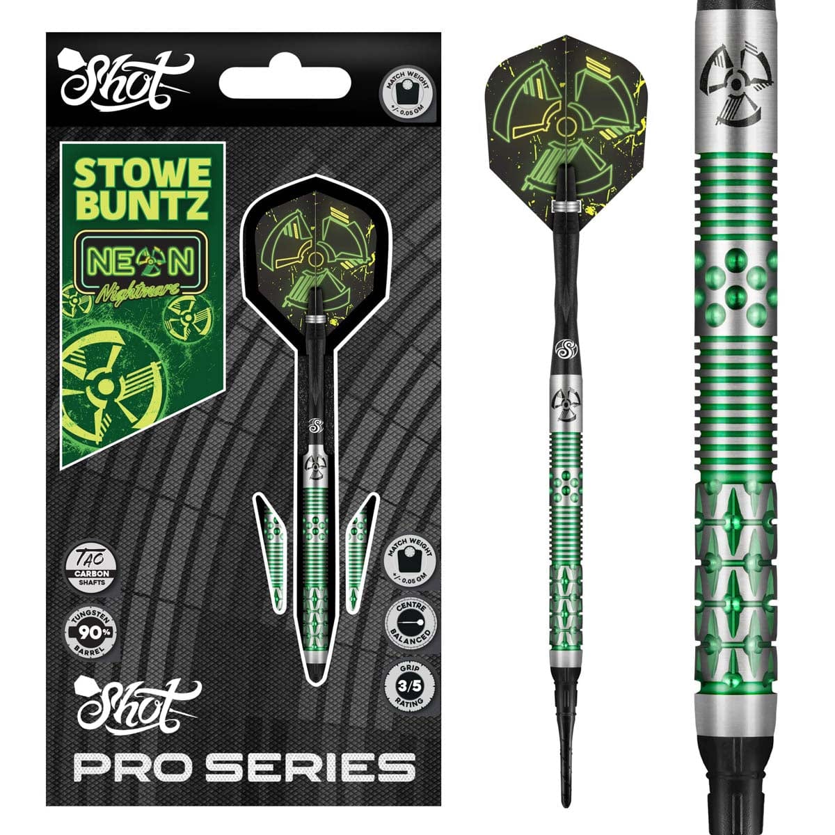 Pro Series-Stowe Buntz 2 Soft Tip Dart Set-90% Tungsten Barrels