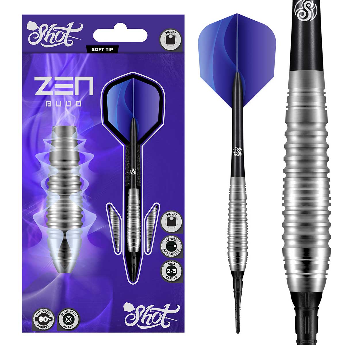 Zen Budo Soft Tip Dart Set-80%-Tungsten Barrels