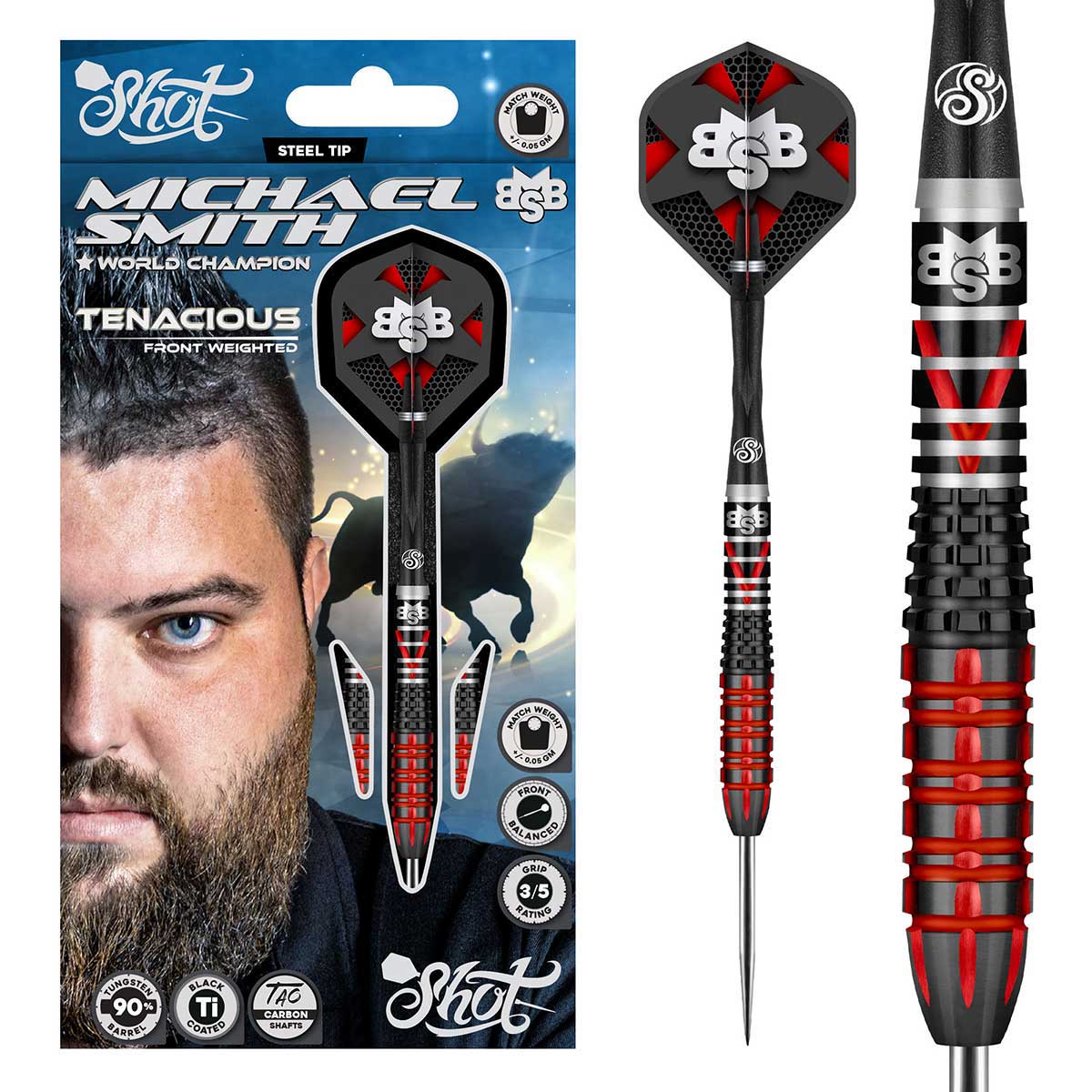 Michael Smith Tenacious Steel Tip Dart Set-90% Tungsten Barrels