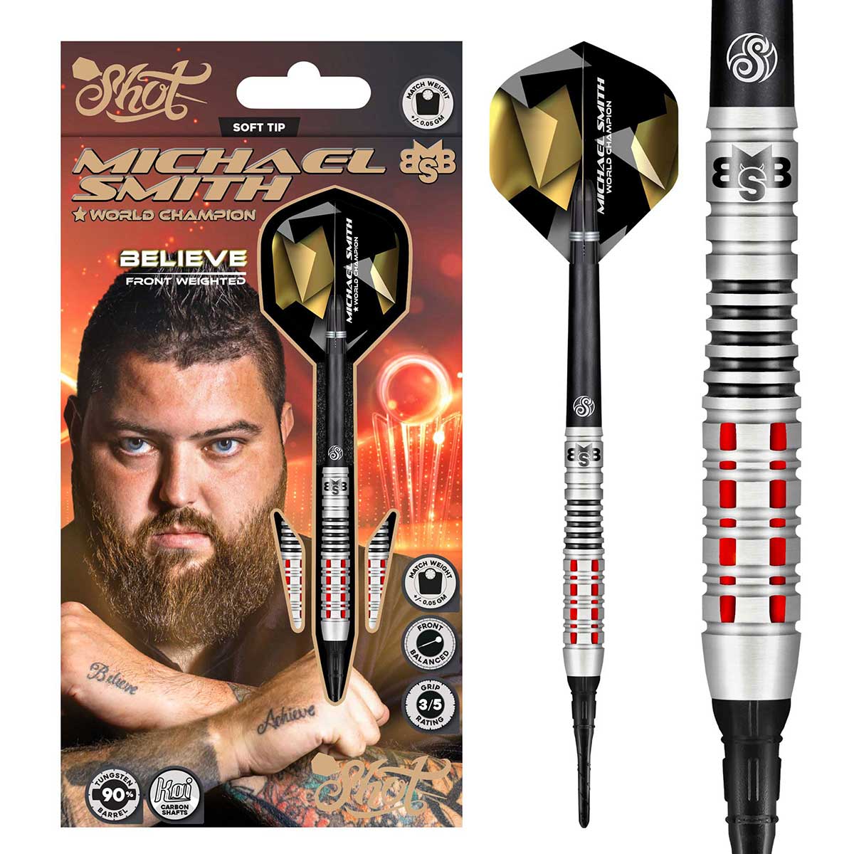 Michael Smith Believe Soft Tip Dart Set-90% Tungsten Barrels