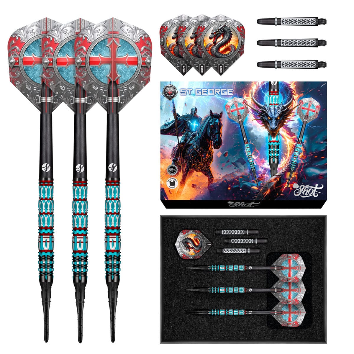 Future Knights St George Soft Tip Dart Set-95% Tungsten Barrels