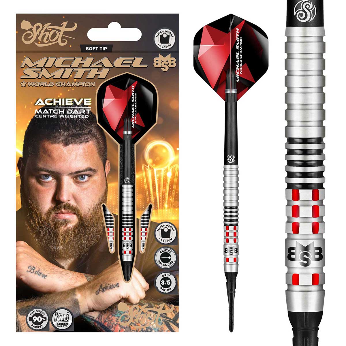 Michael Smith Achieve Soft Tip Dart Set-90% Tungsten Barrels