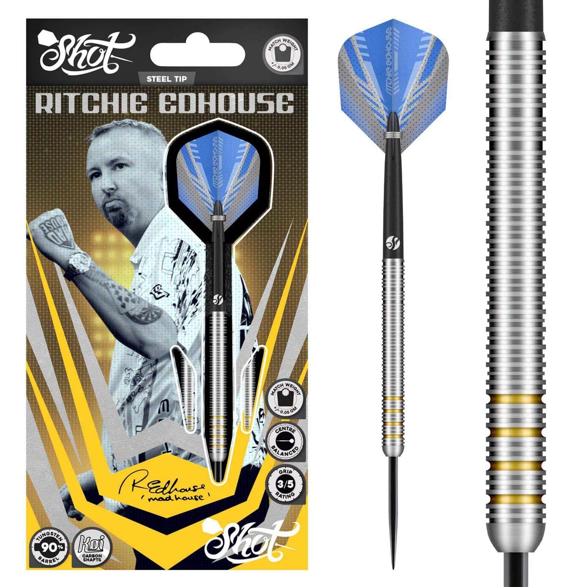 Shot Ritchie Edhouse Steel Tip Dart Set-90% Tungsten Barrels