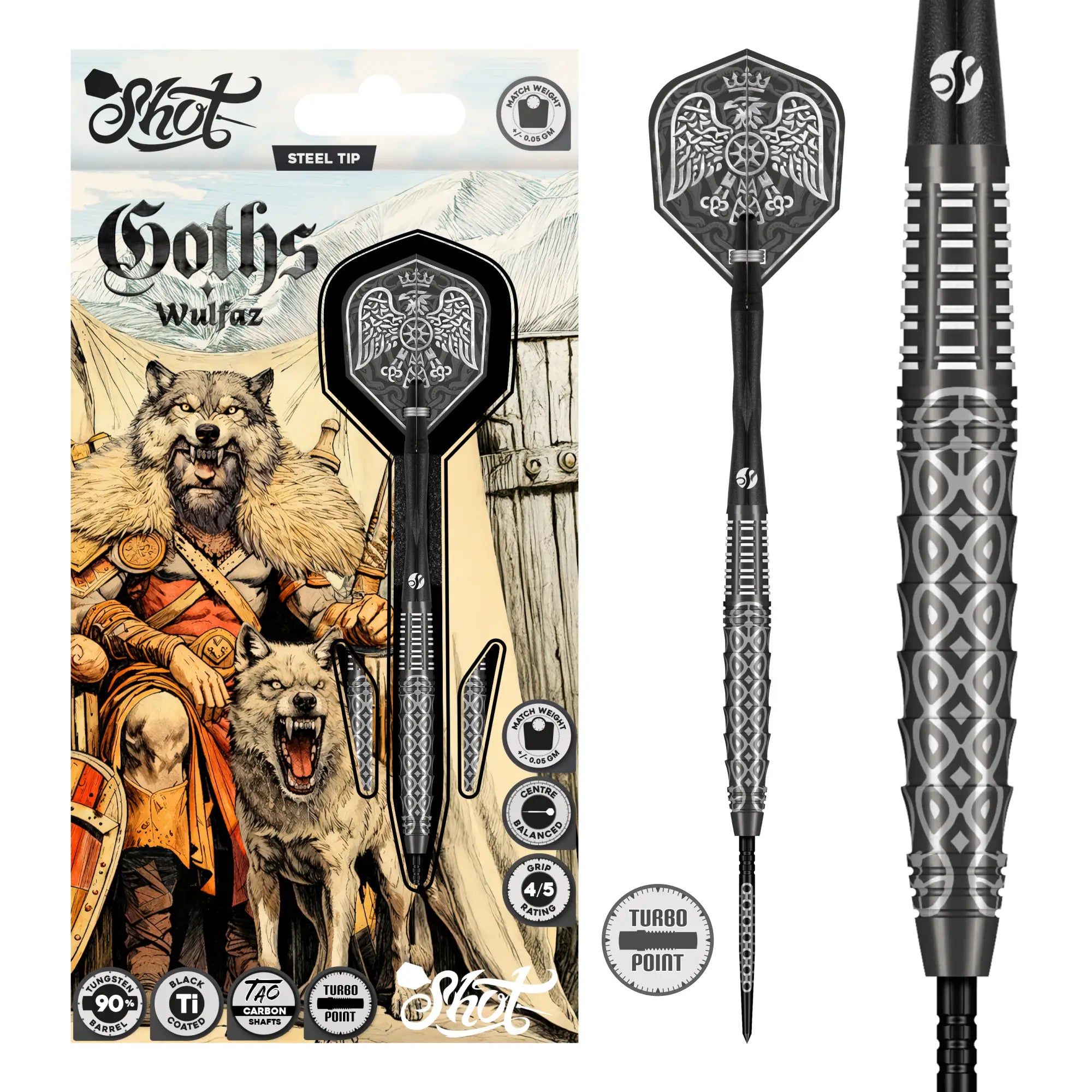 Goths Wulfaz Steel Tip Dart Set - 90% Tungsten Barrels