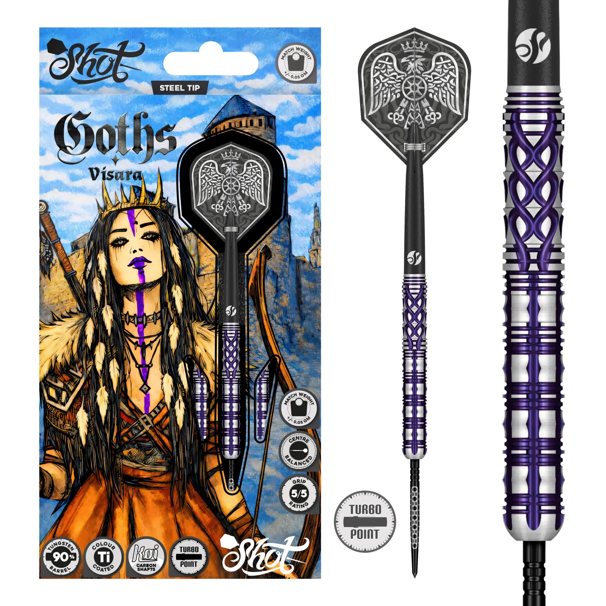 Goths Visara Steel Tip Dart Set - 90% Tungsten Barrels