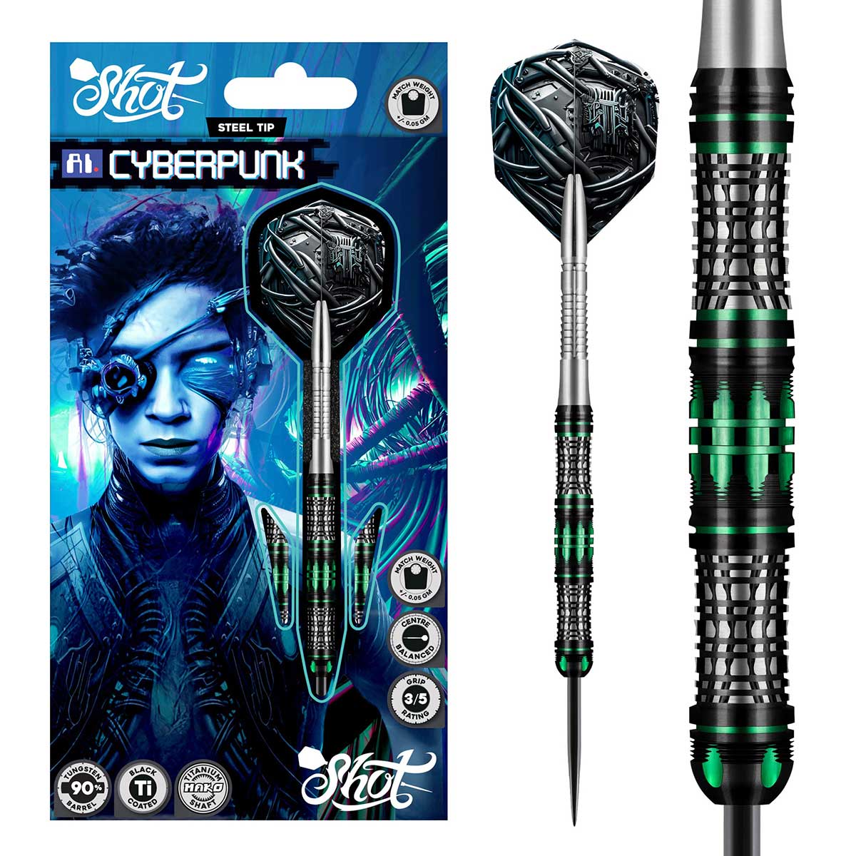 AI Cyberpunk Steel Tip Dart Set-90% Tungsten Barrels