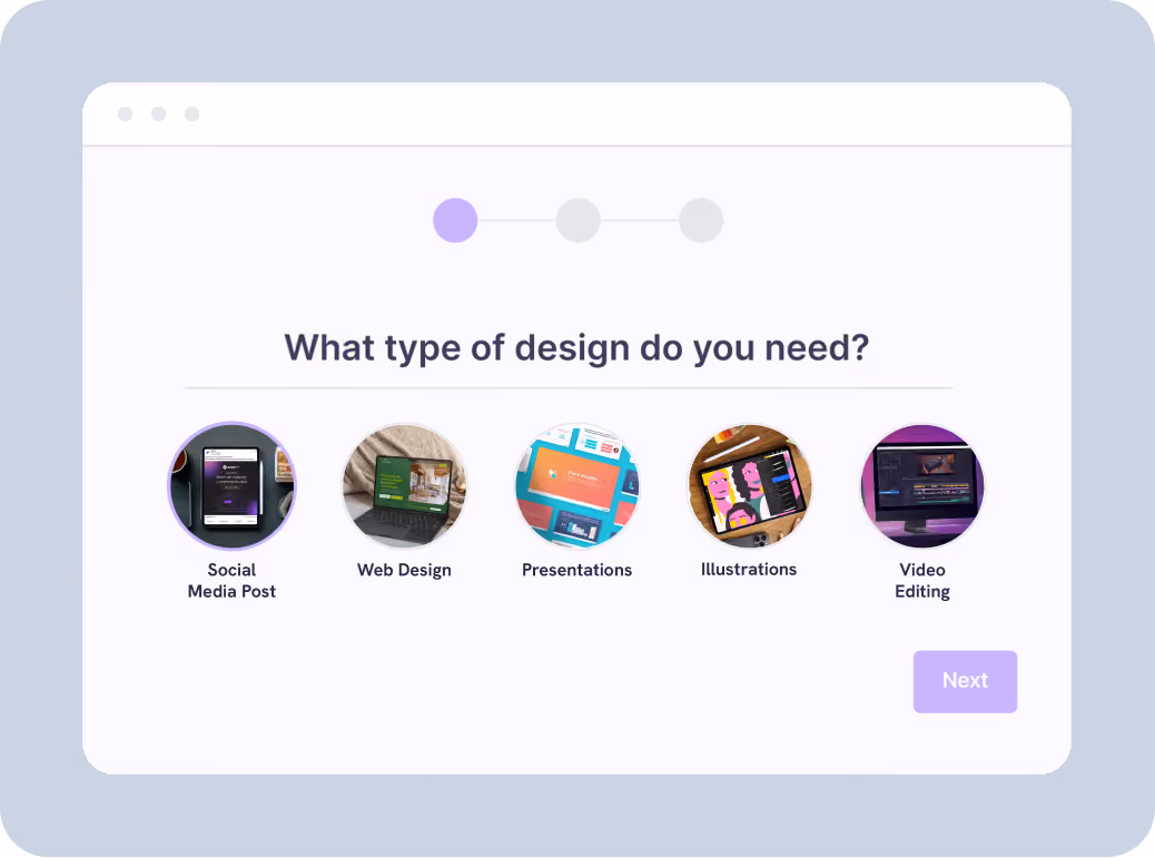 Request form asking what type of design you need