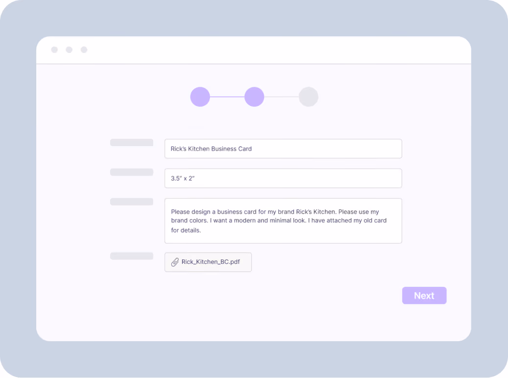 Design brief form with project details and an attached file