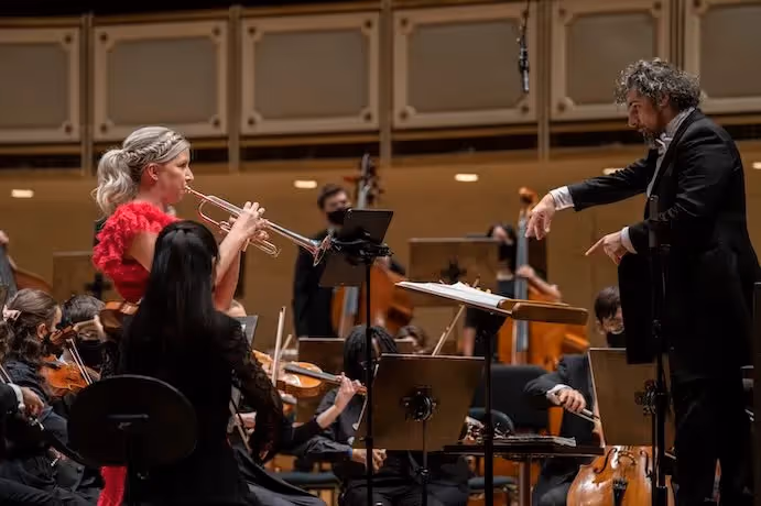 Mary Elizabeth Bowden, Allen Tinkham, and the CYSO -- Photo by Alyce Henson