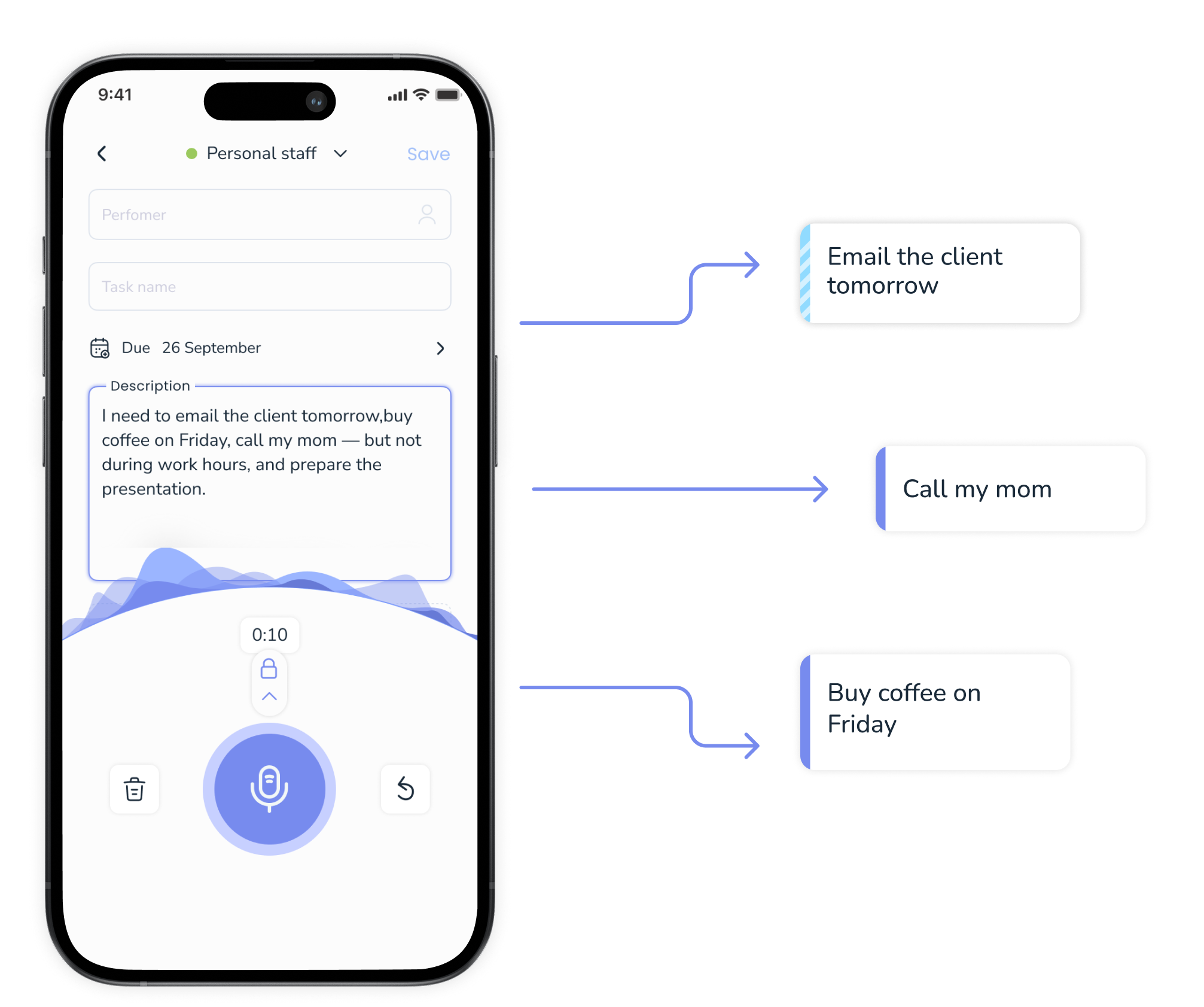 Creating tasks and notes with your voice