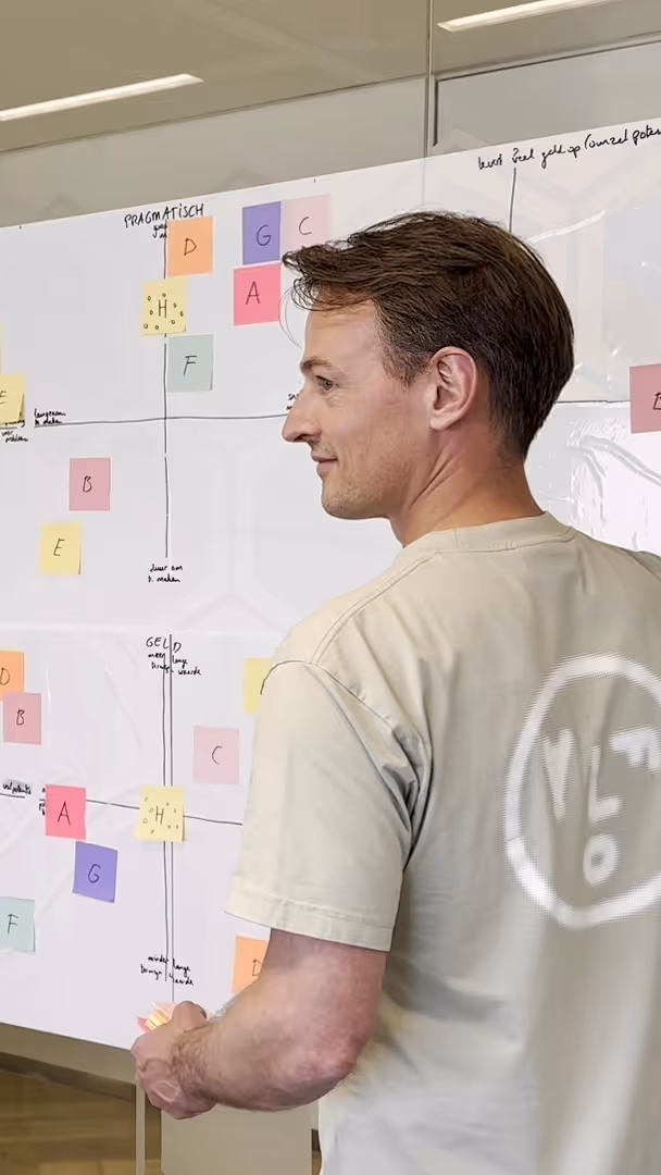 Robin staat bij een canvas en faciliteert een Magic Lenses oefening