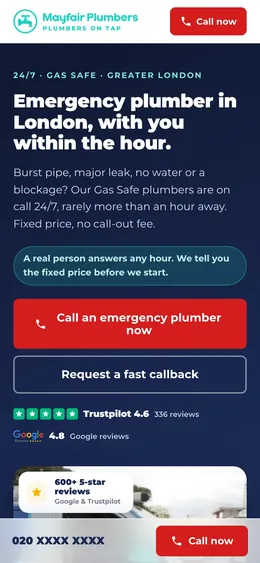 Mayfair Plumbers London: the top of the page on a phone