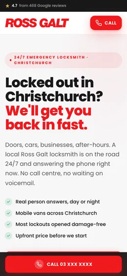 Ross Galt Lock & Alarm: the top of the page on a phone