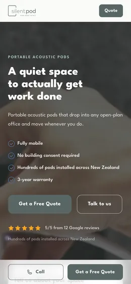 Silent Pod: the top of the page on a phone