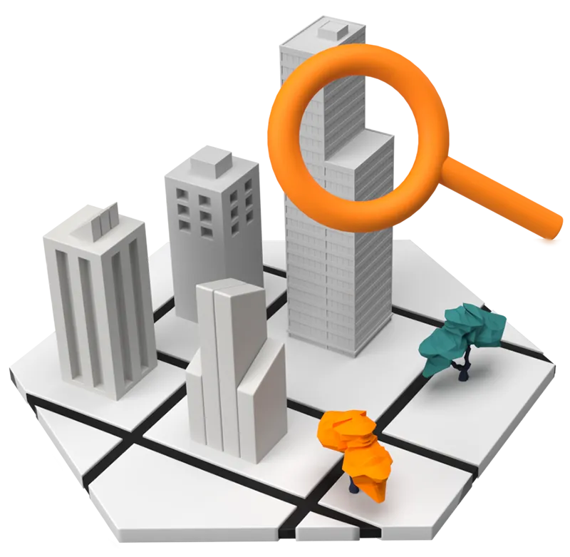 Magnifying glass on the city