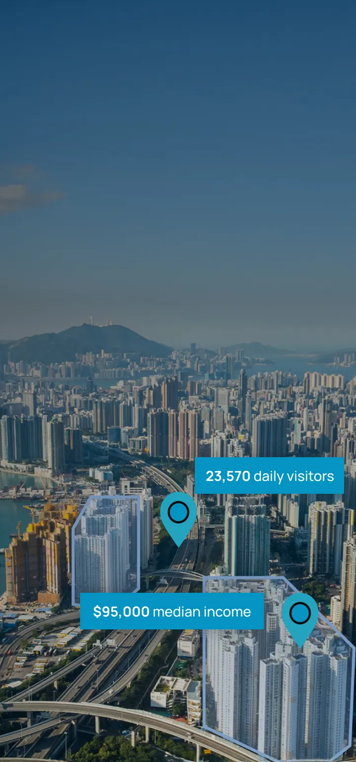 Victoria harbor skiyline with location intelligence data points overlay with data points visible