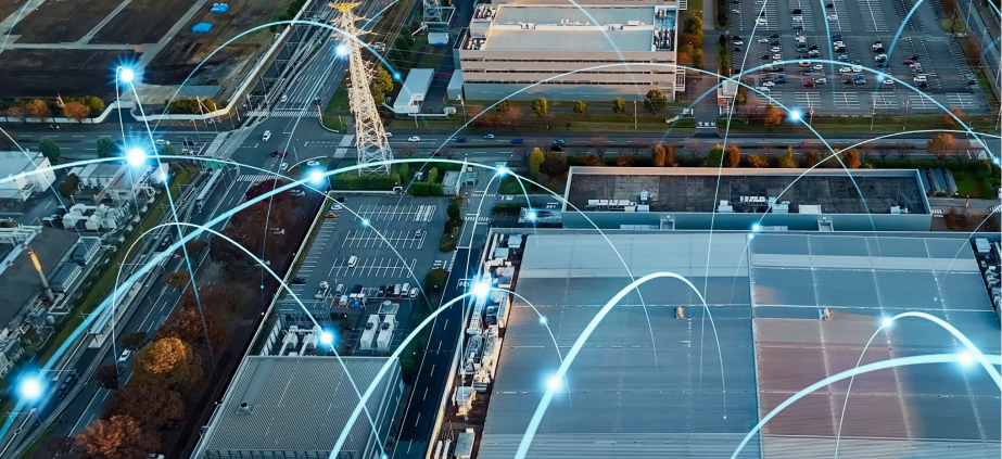 Aerial view of a road network with data connections