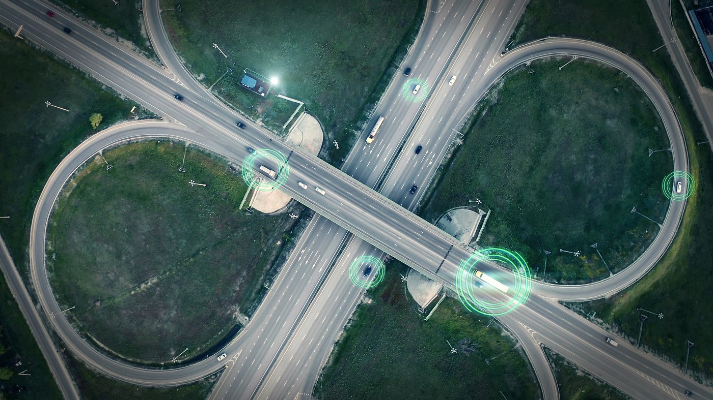 Aerial view of a highway interchange