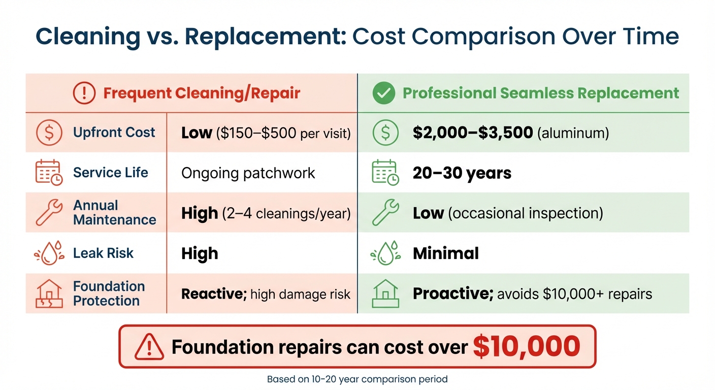 Gutter Replacement vs Cleaning Costs: 10-Year Comparison
