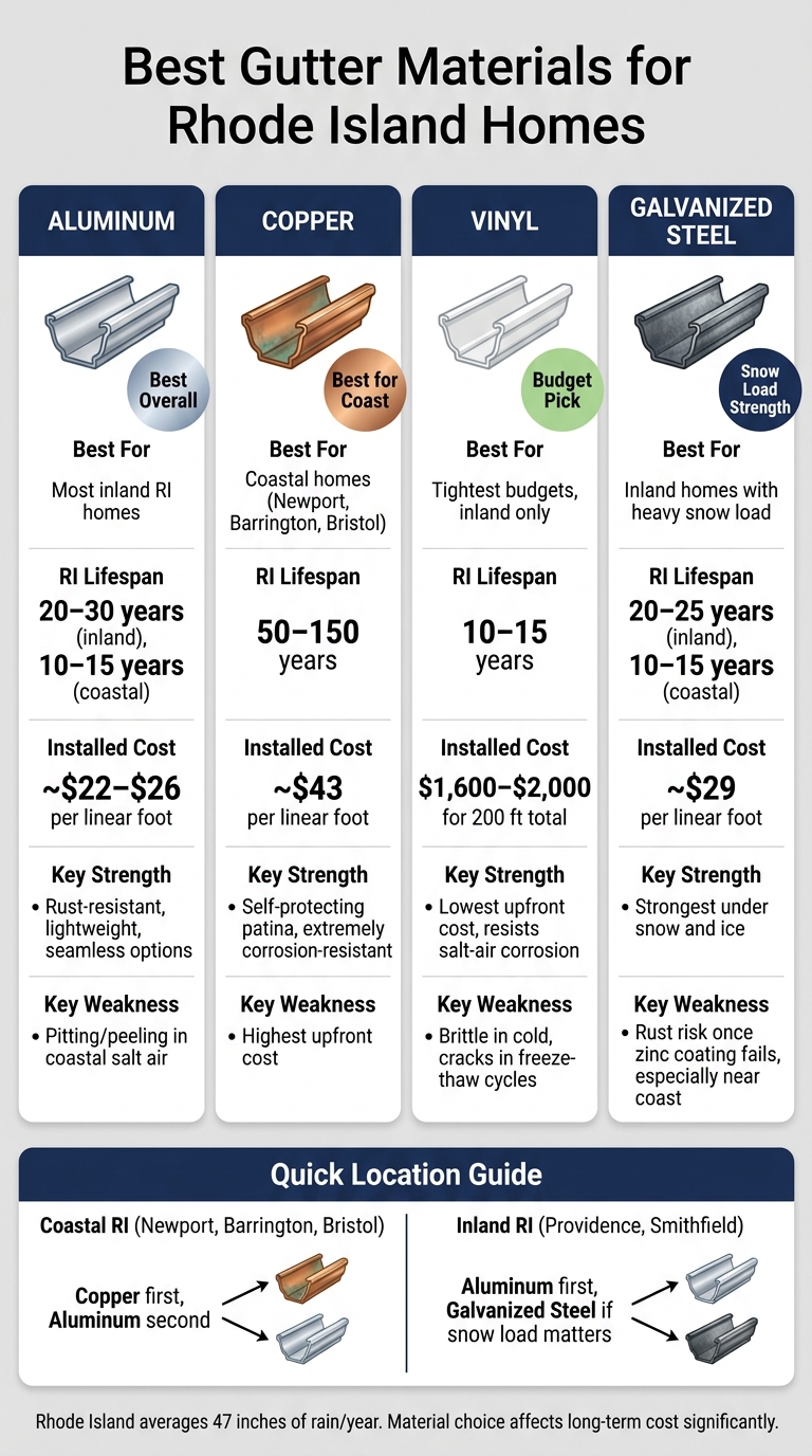 Best Gutter Materials for Rhode Island Homes: Side-by-Side Comparison