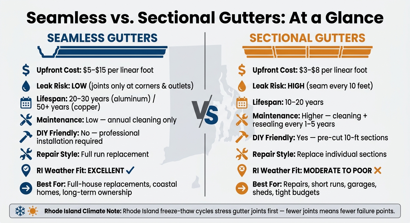 Seamless vs. Sectional Gutters: Cost, Lifespan & Performance Comparison