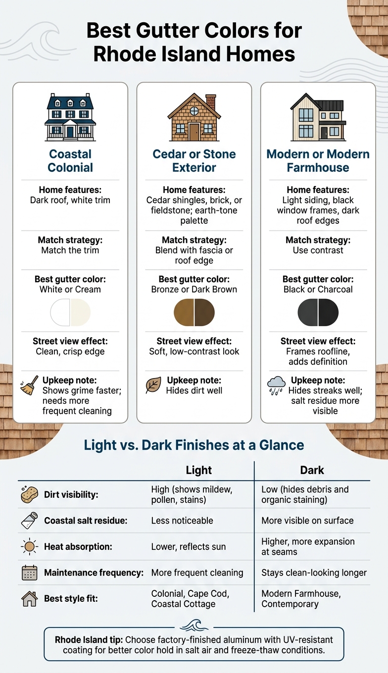 Best Gutter Colors for Rhode Island Homes by Style & Finish