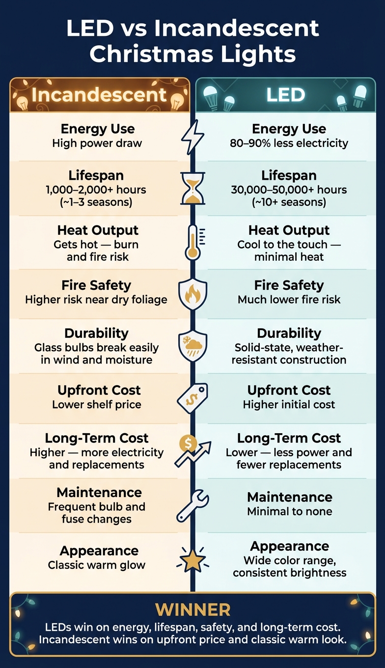 LED vs Incandescent Christmas Lights: Full Comparison