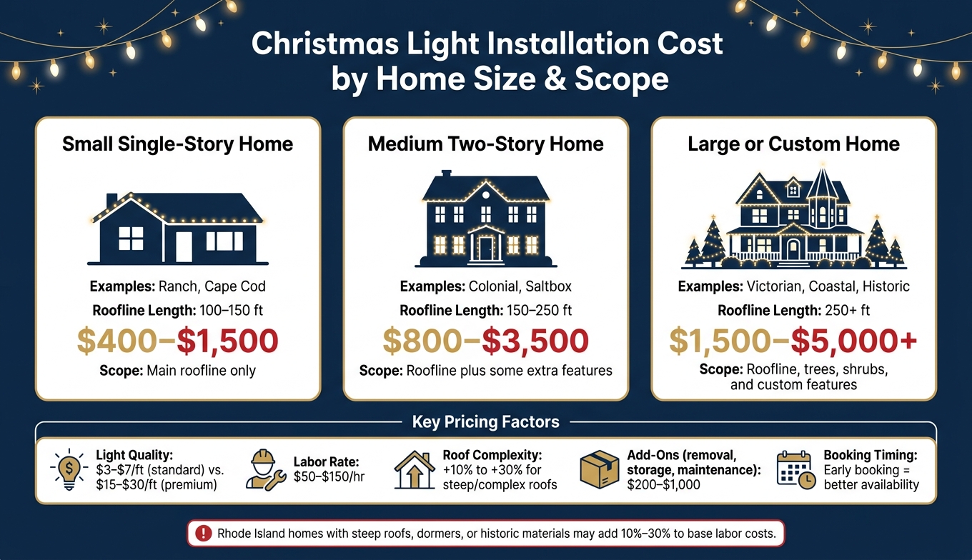 Christmas Light Installation Cost by Home Size & Scope