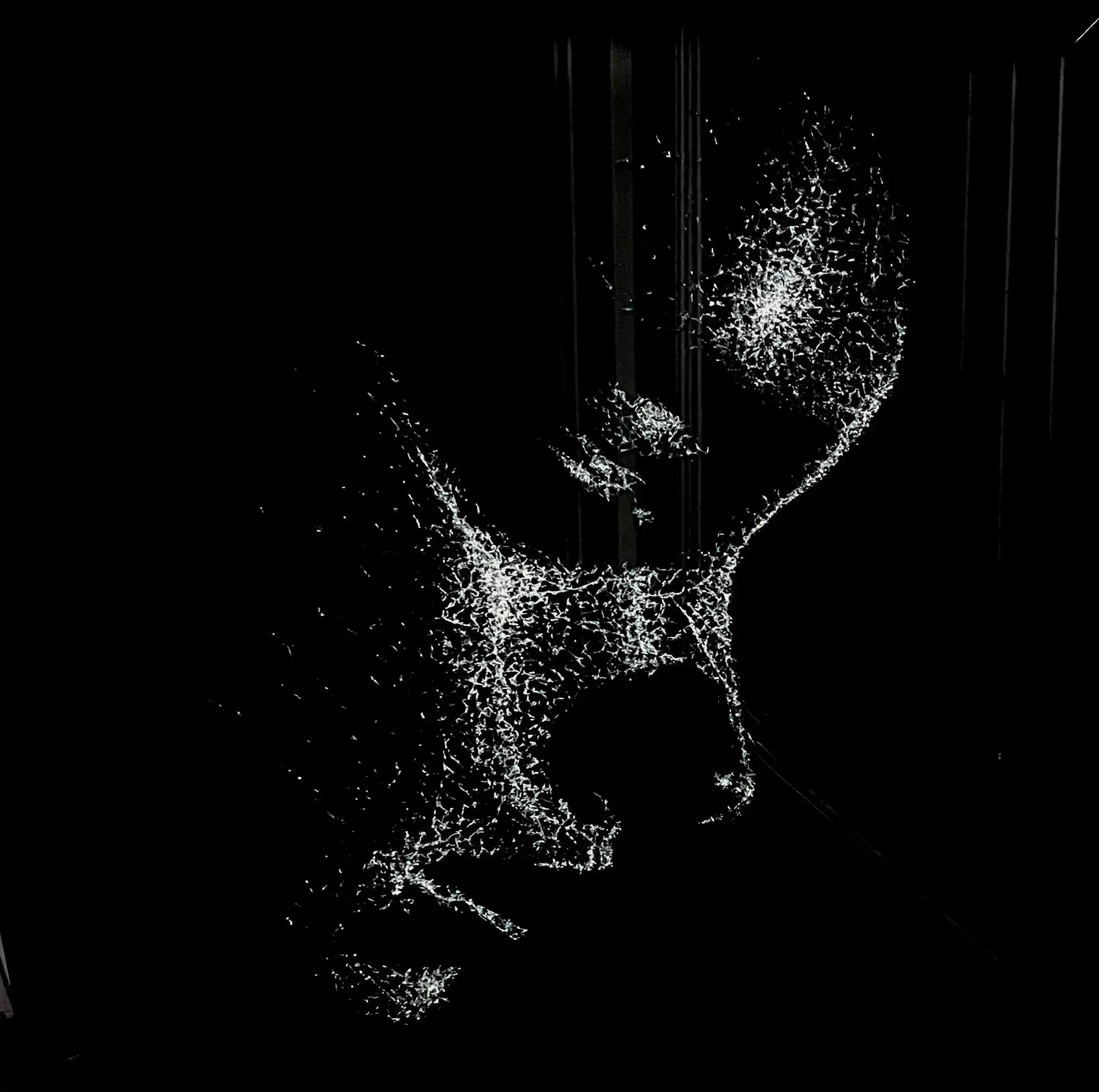 Silhouette humaine éthérée en éclats de verre feuilleté.