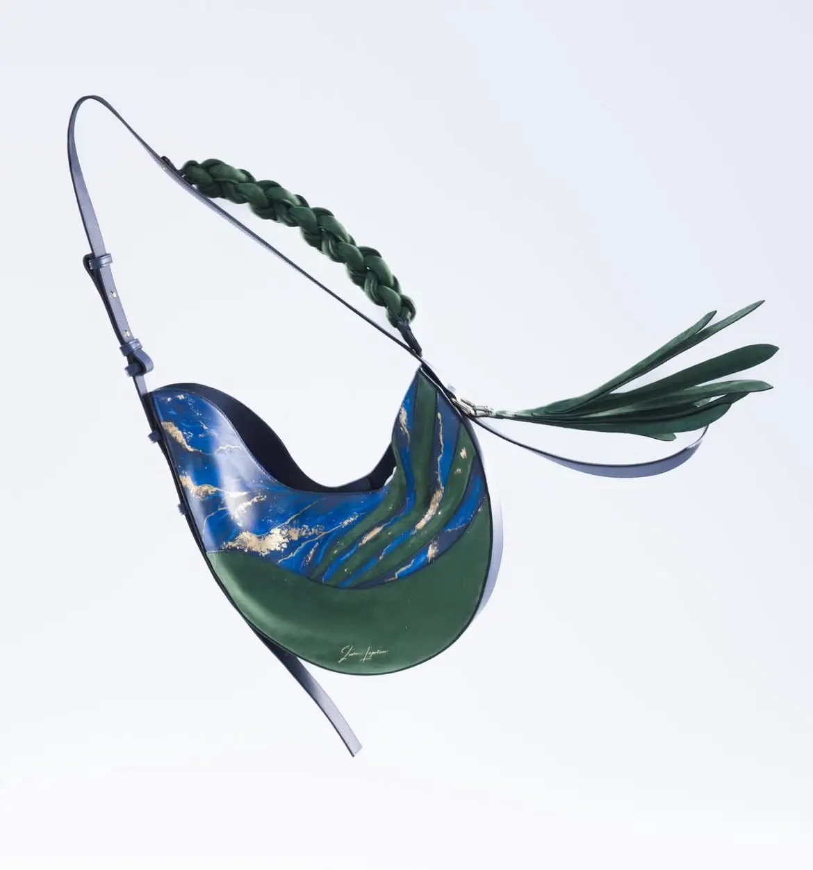 Sac peint vert et bleu avec touche de doré