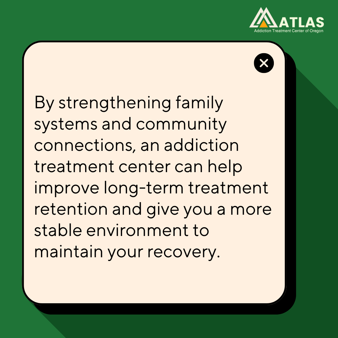 A graphic image stating the importance of support networks for drug treatment centers in Oregon