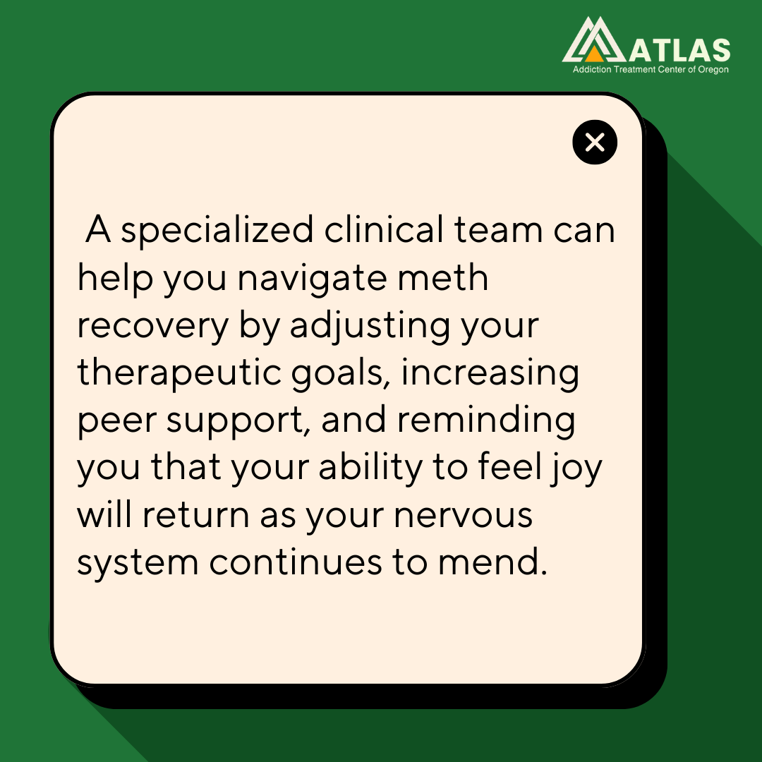 Alt text: A graphic image about specialized clinical support and healing during meth addiction treatment in Oregon recovery