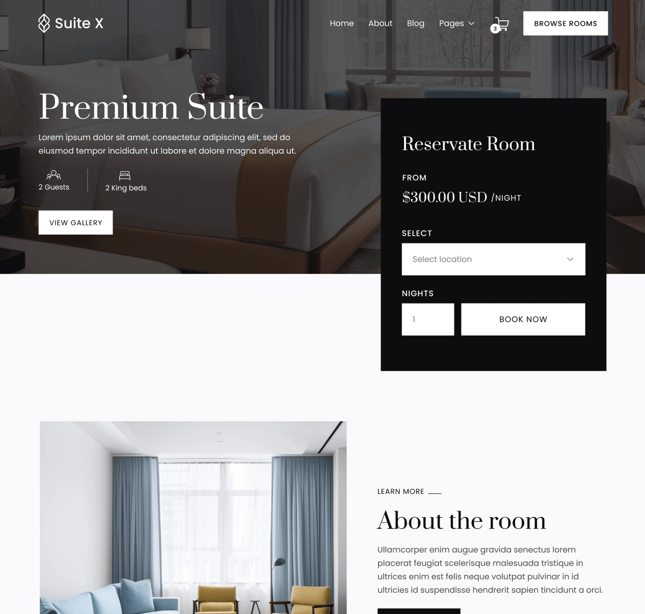 Suite X - Room Single Page - Hotel Webflow Template