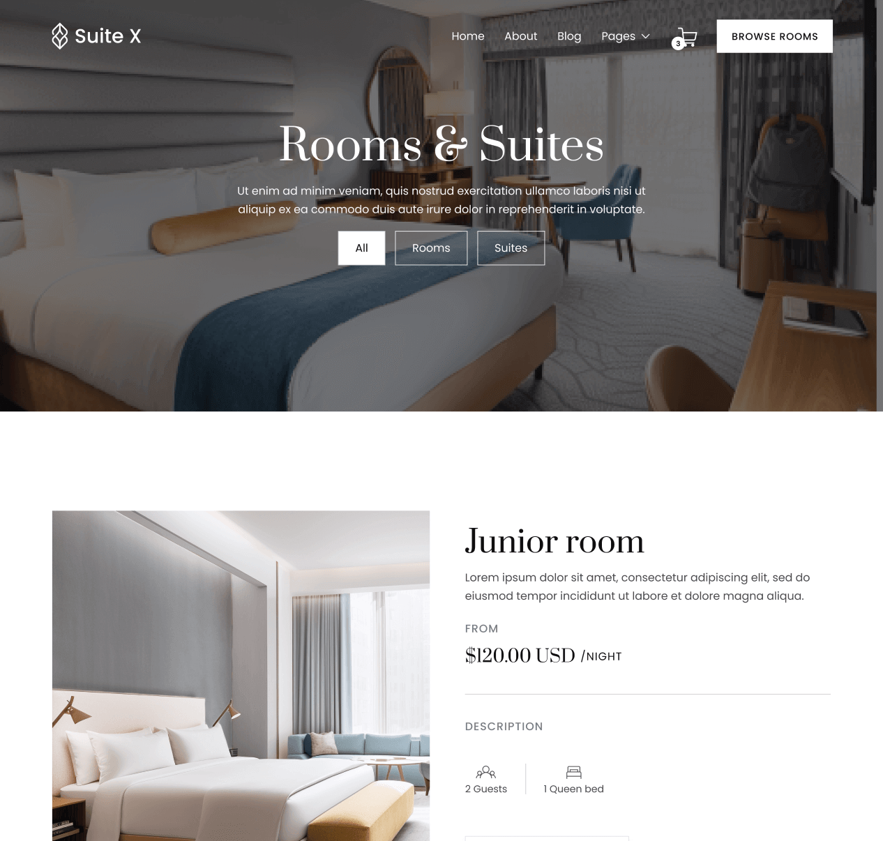 Suite X - Rooms Page - Hotel Webflow Template