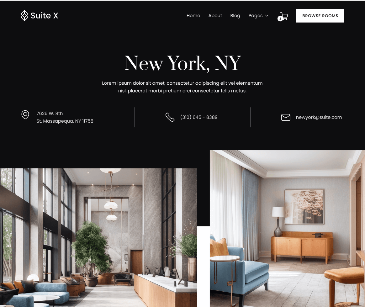 Suite X - Location Single - Page Hotel Webflow Template