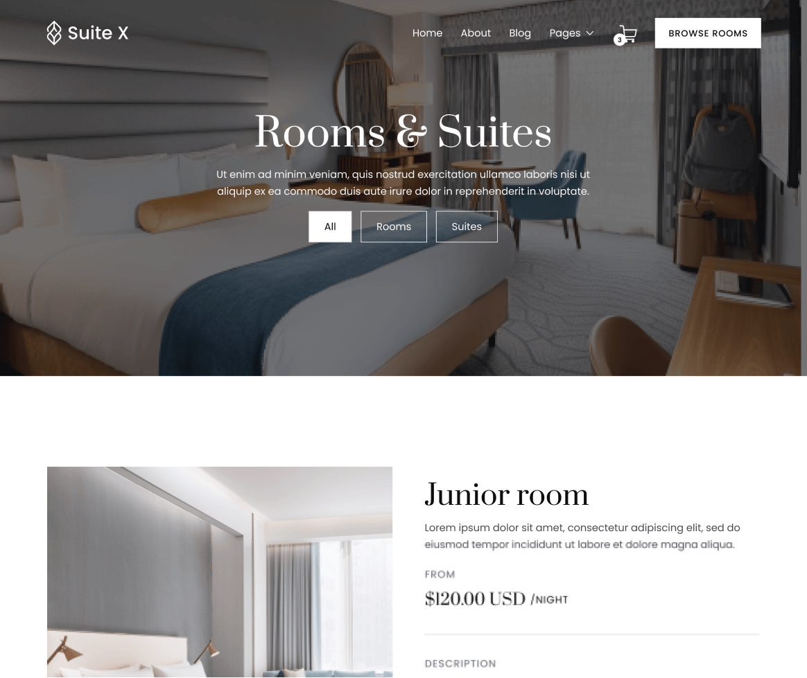 Suite X - Rooms Page - Hotel Webflow Template